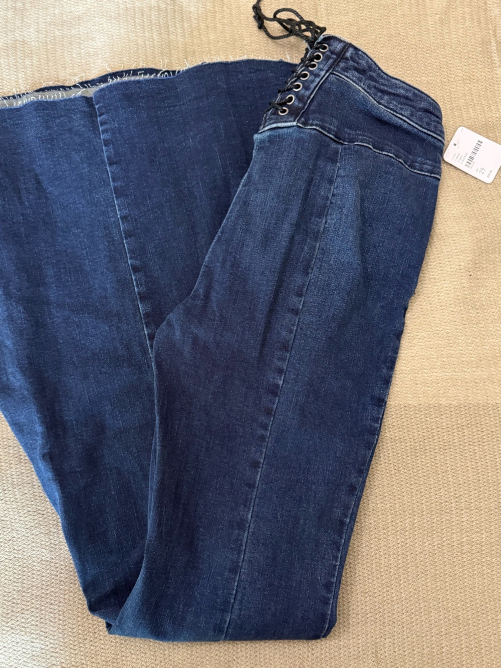 Free People vintage y2k Wide Leg Dark Blue Lace-Up Waist Jeans